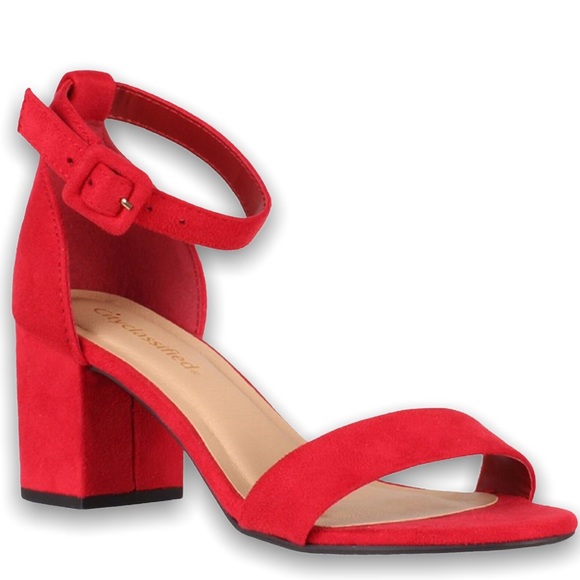 Cityclassified Shoes - BEST SELLER Cake Bright Red Suede Buckle Chunky Sandal Heel Nu Shuz Key West